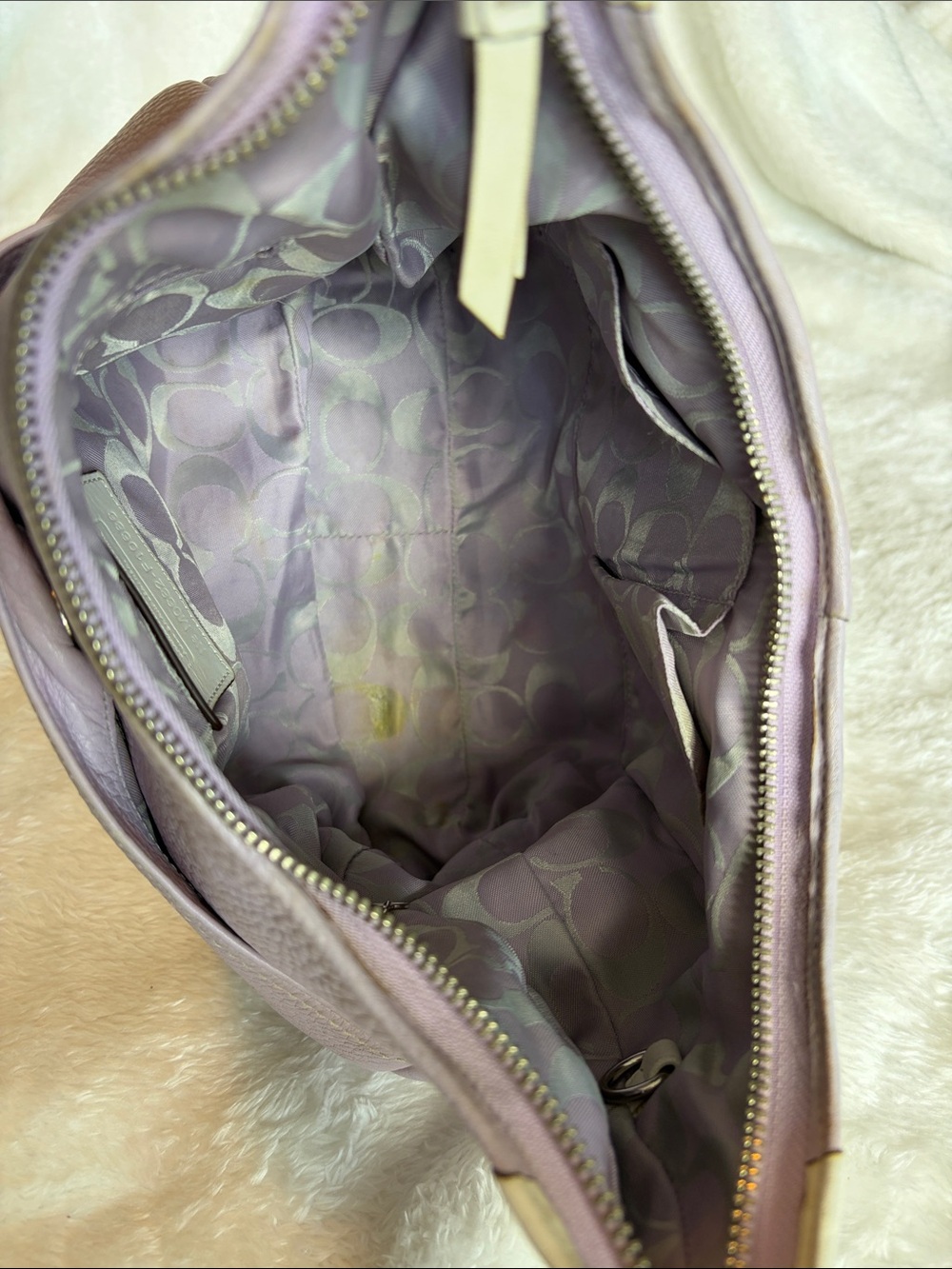 Coach Pebbled Leather Hobo Shoulder Bag  | Lilac/Cream Trim - Picture 6 of 14